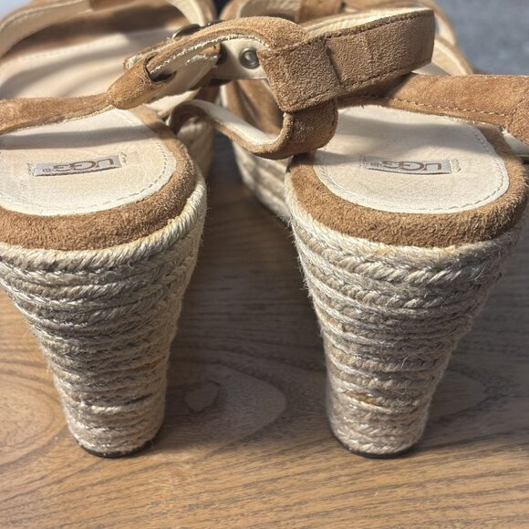UGG Womens Suede Espadrille Wedge Sandals With Adjustable Ankle Strap Size 10 - Picture 9 of 9